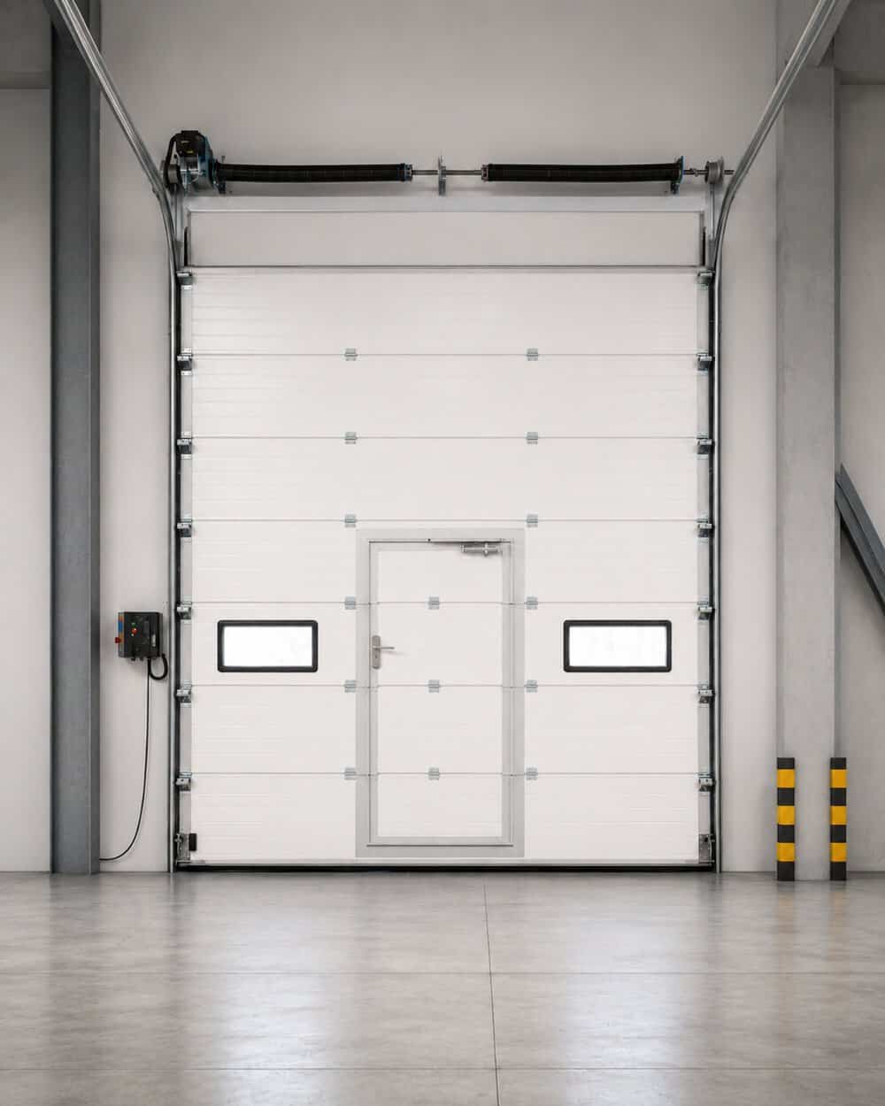 sectional door with wicket door for controlled personnel access