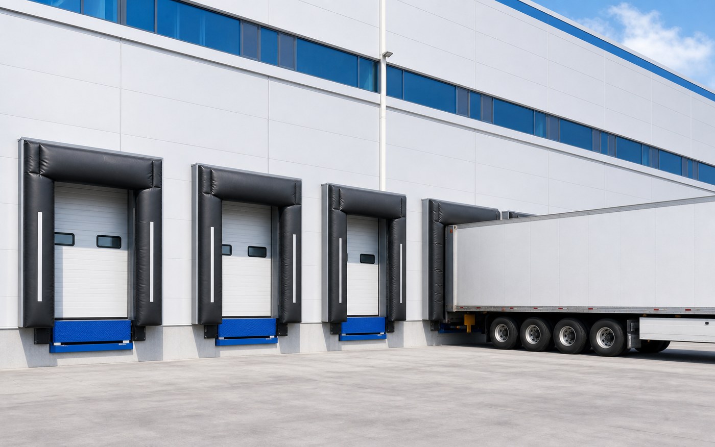 Logistics loading bays with inflatable dock shelters