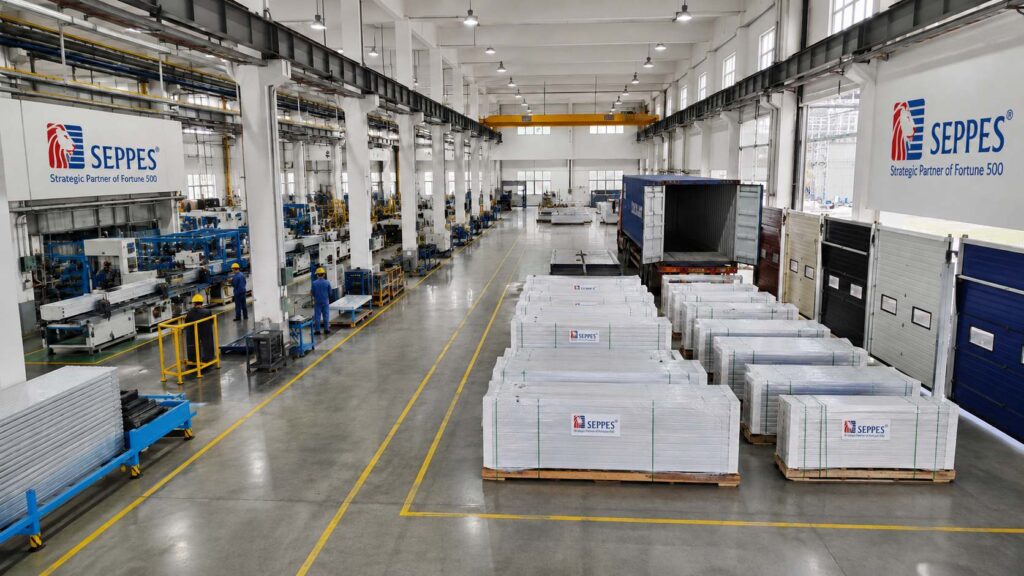 Automatisierte Montagelinie für Industrie-Sektionaltor-Hersteller und internationale Exportverpackungsinspektion