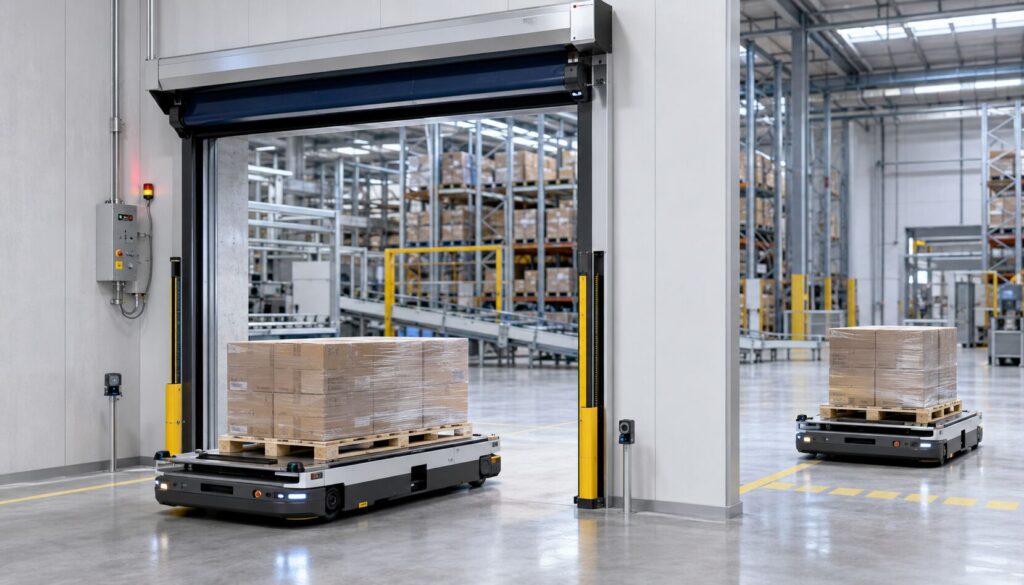 Automated warehouse door opening for AGV traffic
