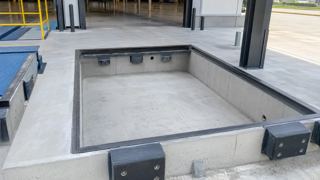 dock leveler installation concrete pit dimensions and embedded curb angles