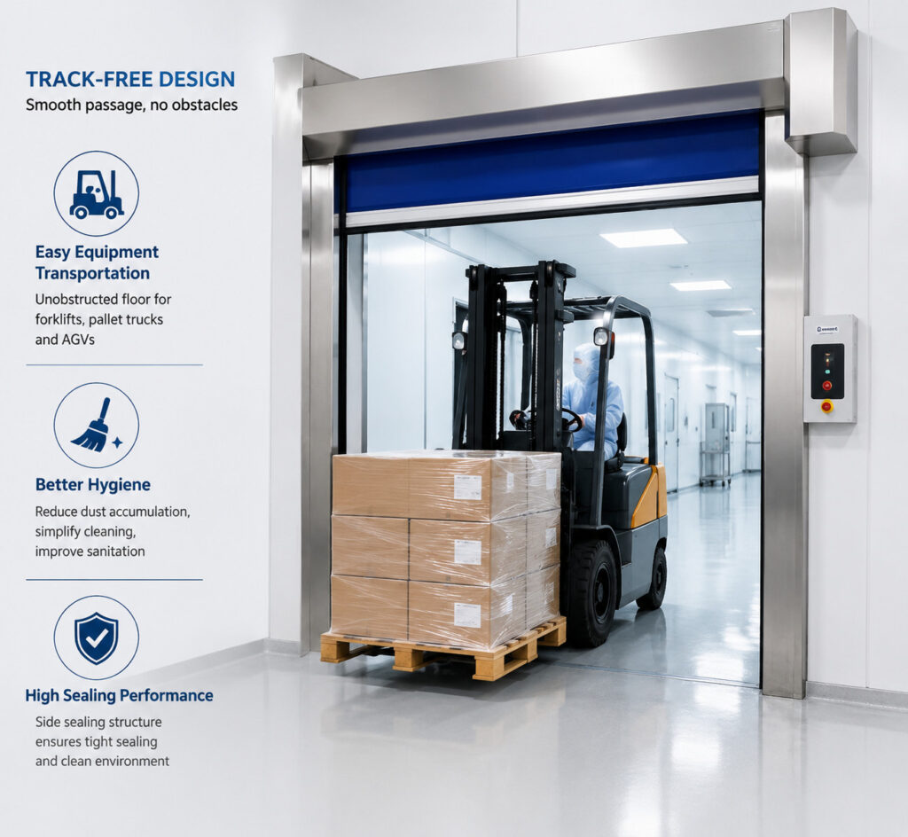 Track-Free Cleanroom High Speed Door for Forklift Access