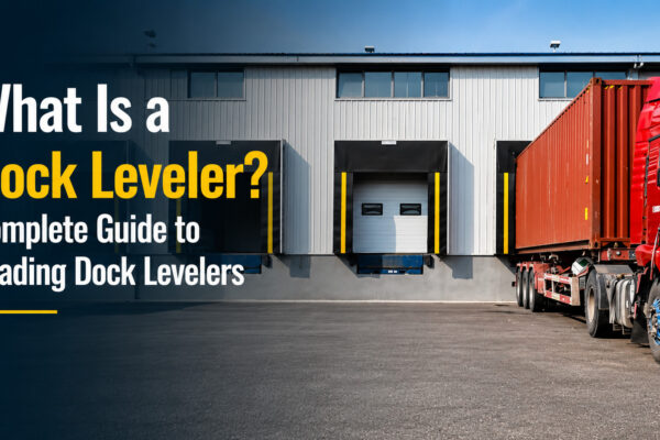 Dock leveler at warehouse loading dock with truck and dock shelter