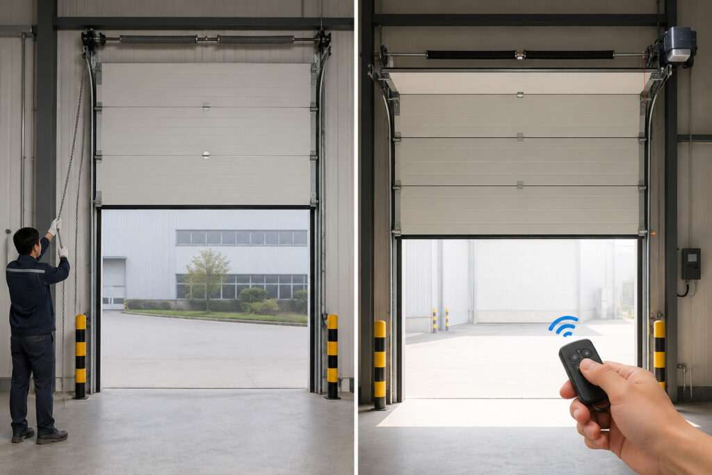 manual chain and automatic sectional door operation
