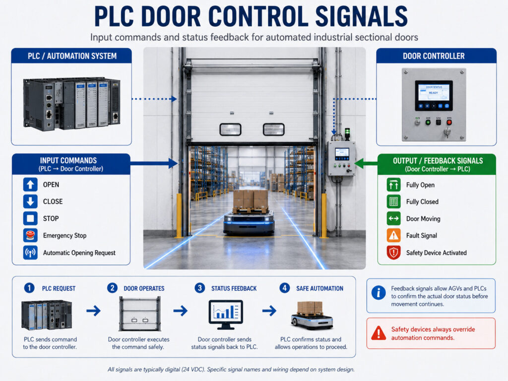 PLC door control signals for automated industrial sectional doors