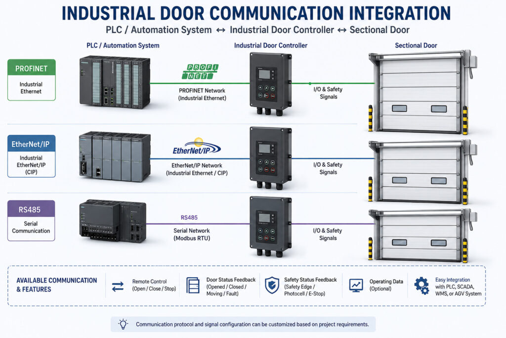 industrial door communication integration with PROFINET EtherNet-IP and RS485