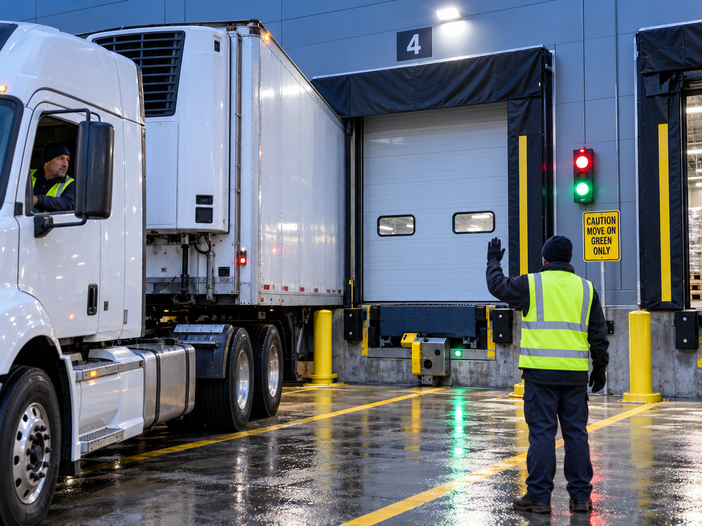 Loading dock safety traffic light system for refrigerated trucks