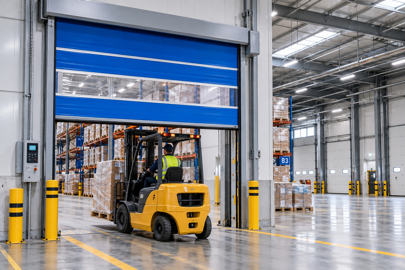 High speed doors for warehouse forklift traffic