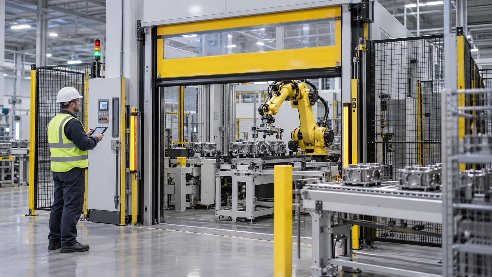 machine guarding systems for automated production line with robot cell safety door