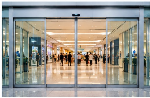 Puertas correderas automáticas de vidrio para entrada de edificios comerciales