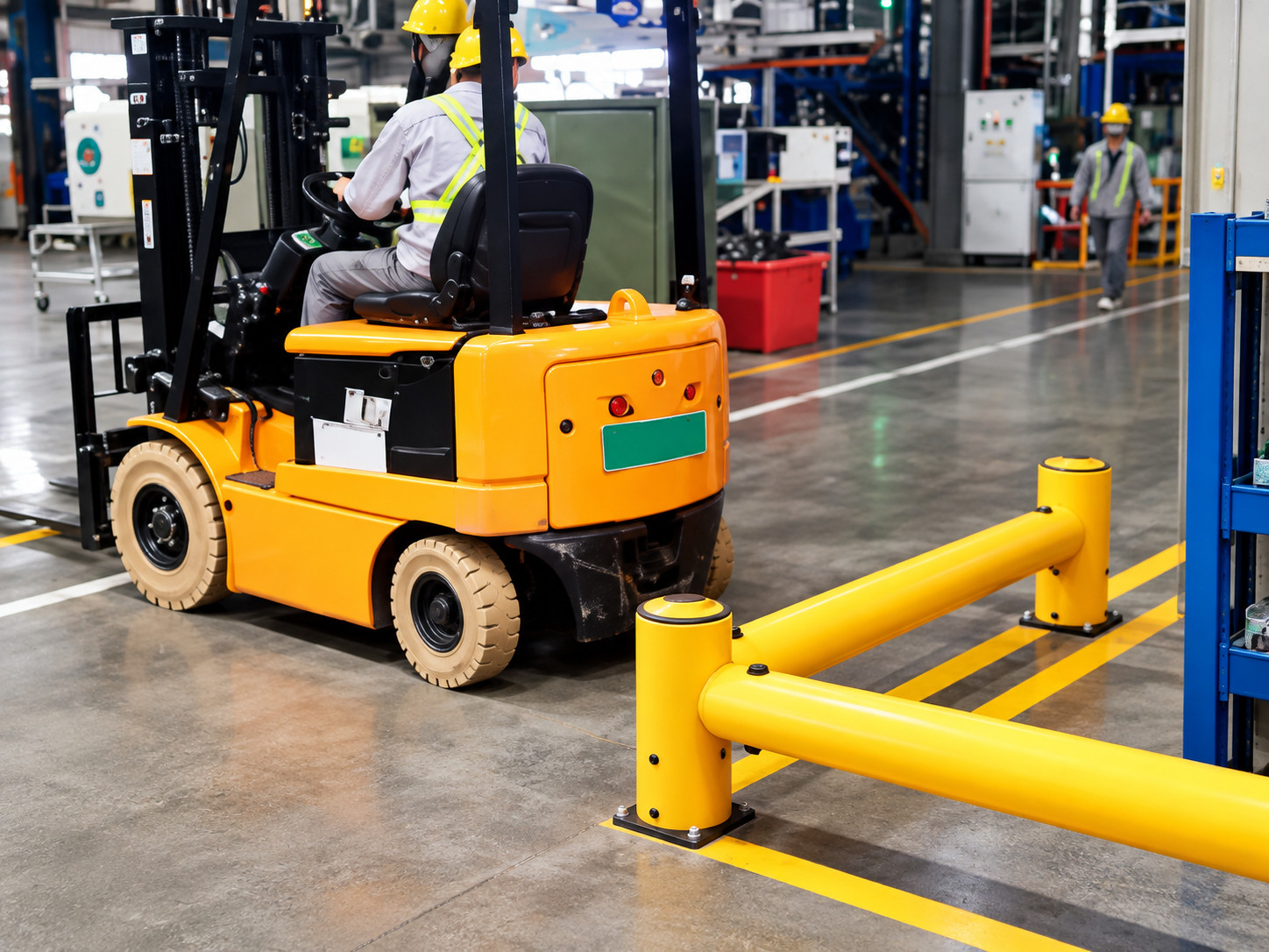 Forklift impact protection for a high-traffic warehouse route