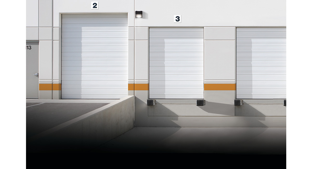 Commercial sectional dock doors for industrial warehouse loading bays
