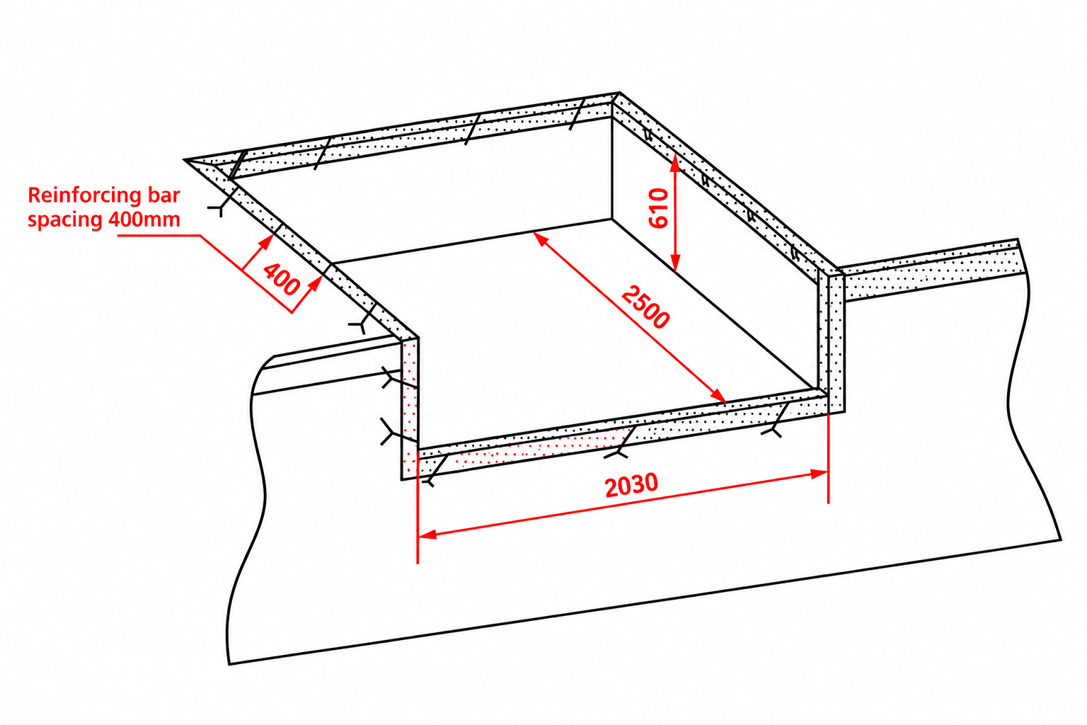 Dock leveler pit dimensions diagram showing width length and depth measurements